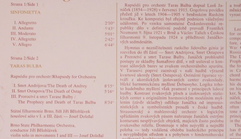 Janacek,Leos: Sinfonietta / Taras Bulba, Panton(11 0728), CZ,  - LP - L8332 - 7,50 Euro