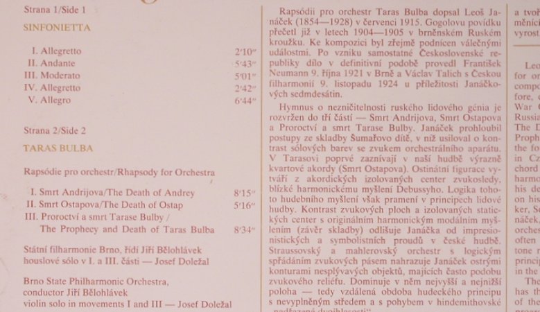 Janacek,Leos: Sinfonietta / Taras Bulba, Panton (11 0728), CZ Typ: LP Best.-Nr.: L8332 Preis: 7,50 Euro
