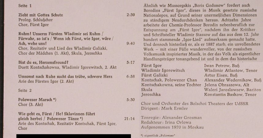 Borodin,Alexander: Fürst Igor-Opernqueerschnitt-Scenen, Melodia/Eterna(8 27 066), DDR, 1979 - LP - L8402 - 6,00 Euro