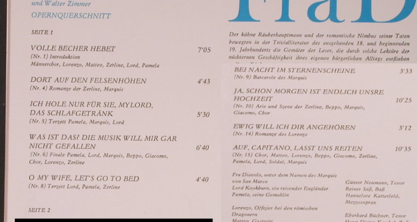 Auber,Daniel Francois Esprit: Fra Diavolo-Opernqueerschnitt, Eterna (8 26 537), DDR, 1975 Typ: LP Best.-Nr.: L8404 Preis: 7,50 Euro
