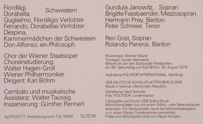 Mozart,Wolfgang Amadeus: Cosi Fan Tutte-Querschnitt in Ital., Eterna(8 26 888), DDR, 1977 - LP - L8423 - 6,00 Euro