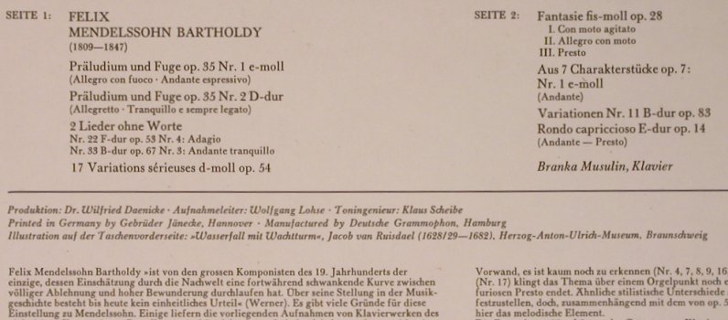 Mendelssohn Bartholdy,Felix: Romantische Klavierstücke von, D.Gr.(135 129), D,  - LP - L8446 - 7,50 Euro