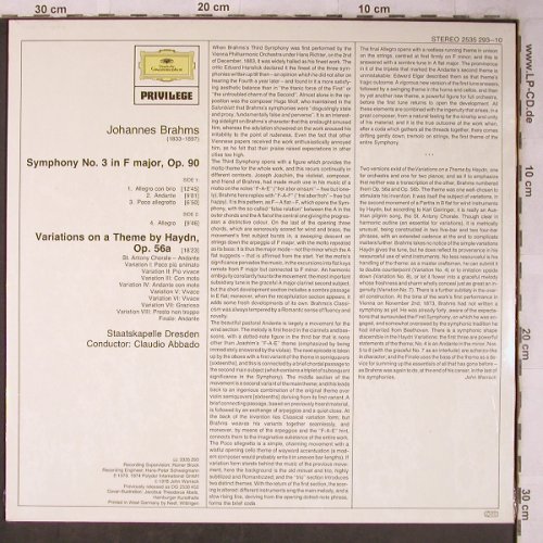 Brahms,Johannes: Sinfonie Nr.3 / Haydn-Variationen, D.Gr. Privilege(2535 293-10), D, 1978 - LP - L8453 - 12,50 Euro