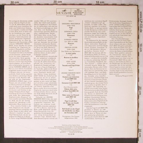 V.A,Orgelwerke: Frescobaldi,Zipoli,Sicher,Seger,Bac, Melodia/Eterna (8 27 072), DDR,m-/vg+, 1979 Typ: LP Best.-Nr.: L8566 Preis: 5,00 Euro