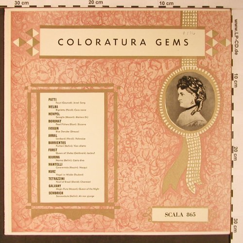 V.A.Coloratur Gems: Adelina Patti...Marcella Sembrich, Scala (865), US Typ: LP Best.-Nr.: L8629 Preis: 12,50 Euro