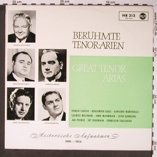 V.A.Berühmte Tenor-Arien: Caruso..Tagliavini,Hist rec.1906-54, RCA (HR 212), D Typ: LP Best.-Nr.: L8638 Preis: 9,00 Euro