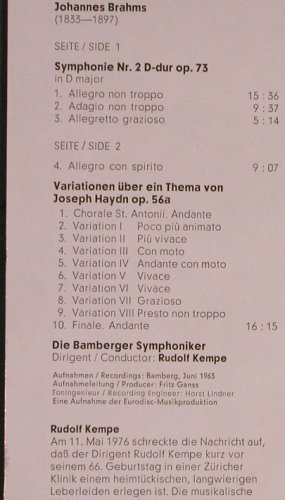 Brahms,Johannes / Haydn: Sinfonie Nr.2 D-Dur / op.56a, Eurodisc(27 641 XAK), D, Ri, 1976 - LP - L8646 - 5,00 Euro