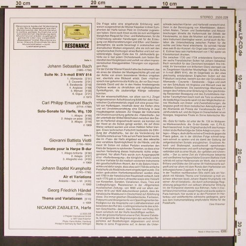 Zabaleta,Nicanor: J.S.Bach,Händel,Viotti, Krumpholtz, D.Gr. Resonance (2535 228), D, Ri, 1977 Typ: LP Best.-Nr.: L8693 Preis: 6,00 Euro