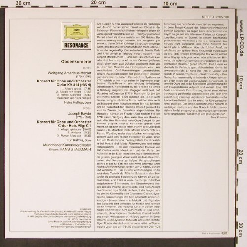 Mozart,Wolfgang Amadeus/Haydn: Oboenkonzerte,KV314 / hob VIIg:C1, D.Gr. Resonance (2534 500), D, 1983 Typ: LP Best.-Nr.: L8694 Preis: 7,50 Euro