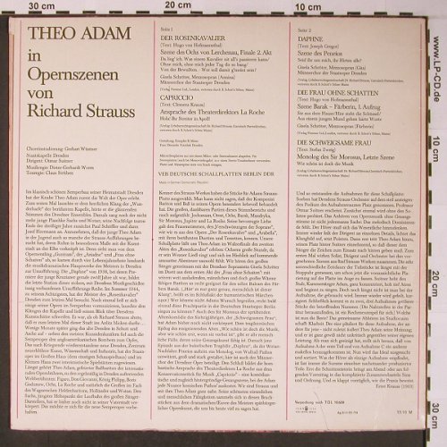 Adam,Theo: In Opernszenen von Richard Strauss, Eterna (8 26 097), DDR, 1974 Typ: LP Best.-Nr.: L8704 Preis: 5,00 Euro