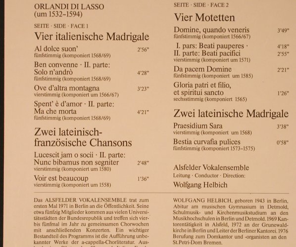 Di Lasso,Orlando: Madrigale & Motetten, Foc, Telefunken Das alte Werk (6.42632 AZ), D, 1981 Typ: LP Best.-Nr.: L8709 Preis: 6,00 Euro