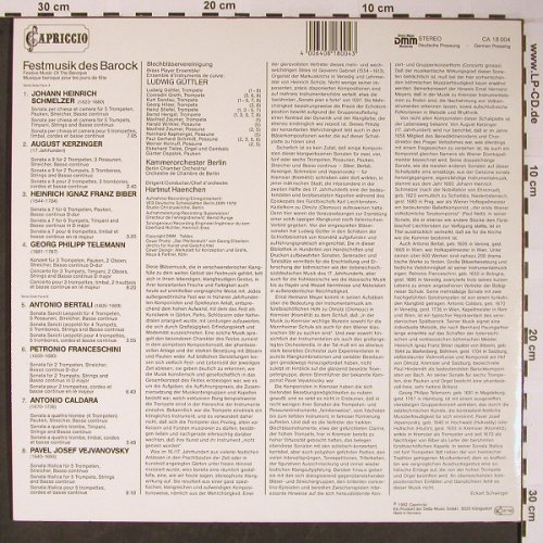 V.A.Festmusik des Barock: Schmelzer, Biber,Telemann, Capriccio (CA 18 004), D, 1982 Typ: LP Best.-Nr.: L8755 Preis: 6,00 Euro
