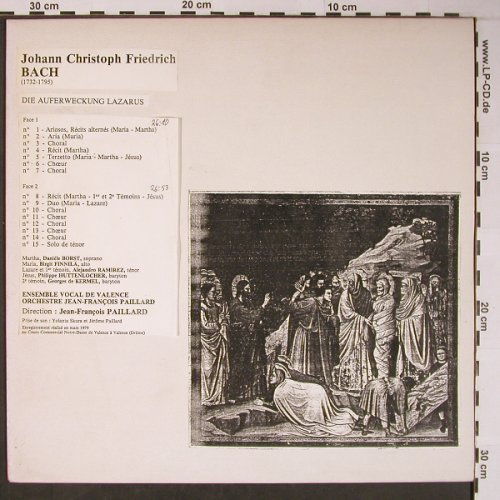 Bach,Johann Christoph Friedrich: Die Auferweckung Lazarus, Echantillon/Polygram(71284), F, 1979 - LP - L8776 - 20,00 Euro