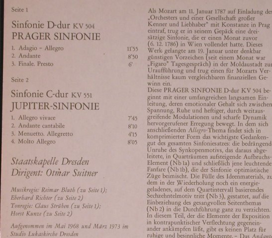 Mozart,Wolfgang Amadeus: Sinfonie D-dur KV 504/C-dur KV551, Eterna(8 26 465), DDR, 1976 - LP - L8798 - 5,00 Euro