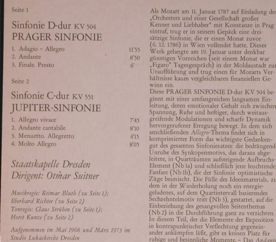 Mozart,Wolfgang Amadeus: Sinfonie D-dur KV 504/C-dur KV551, Eterna (8 26 465), DDR, 1976 Typ: LP Best.-Nr.: L8798 Preis: 5,00 Euro