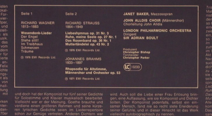 Baker,Janet: Wagner,Brahms,Strauss,Foc, EMI(C 065-02 758 Q), D, 1971 - LPQ - L8813 - 7,50 Euro