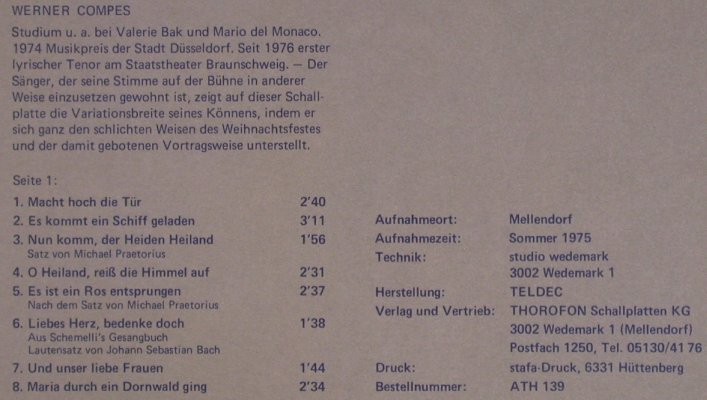 V.A.Da haben d.Dornen Rosen getrage: Alte Weihnachtslieder,Walter Gerwig, Thorofon alternum (ATH 139), D, vg+/vg+, 1975 Typ: LP Best.-Nr.: L8818 Preis: 6,00 Euro