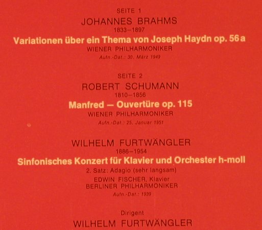 Furtwängler,Wilhelm: Brahms HaydnVaria,Schumann,Furtw., Dacapo/EMI Electrola (C 047-01 415 M), D Typ: LP Best.-Nr.: L8824 Preis: 9,00 Euro