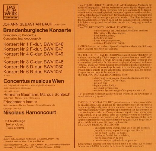 Bach,Johann Sebastian: 6 Brandenburgische Konzerte,Box, Telefunken (6.35620 FD), D, 1982 Typ: 2LP Best.-Nr.: L8826 Preis: 9,00 Euro