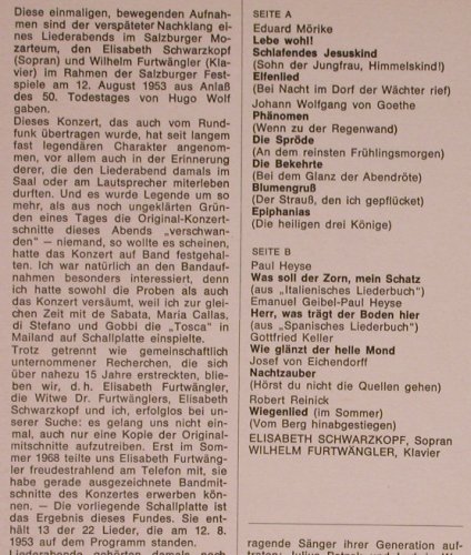Wolf,Hugo: Recital-SalzburgFestival 12.08.1953, EMI(C 063-01 915), D, m-/vg+,  - LP - L8837 - 6,00 Euro