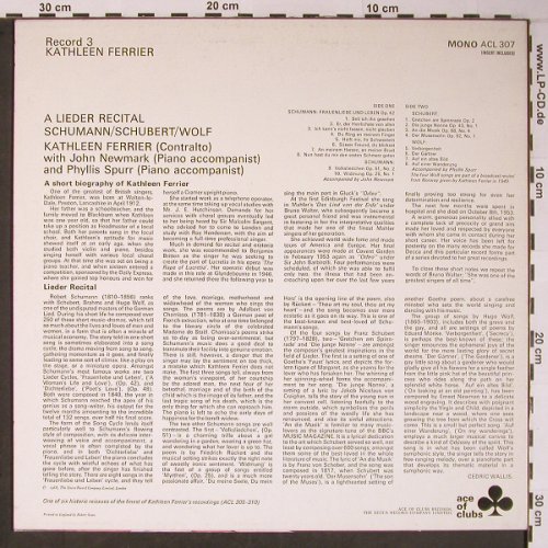 Ferrier,Kathleen: A Lieder Recital, m-/vg+, Ace Of Clubs 3(), UK,  - LP - L8870 - 6,00 Euro