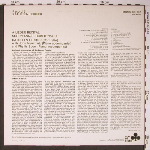 Ferrier,Kathleen: A Lieder Recital, m-/vg+, Ace Of Clubs 3, UK Typ: LP Best.-Nr.: L8870 Preis: 6,00 Euro