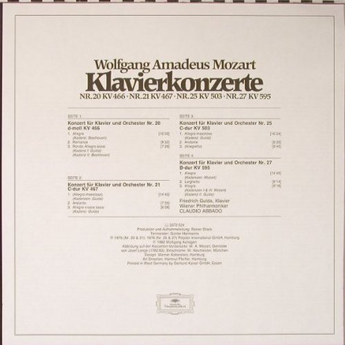 Mozart,Wolfgang Amadeus: Klavierkonzerte Nr.20,21,25,27,Box, Deutsche Gramophon(2726 524), D, 1982 - 2LP - L8879 - 9,00 Euro