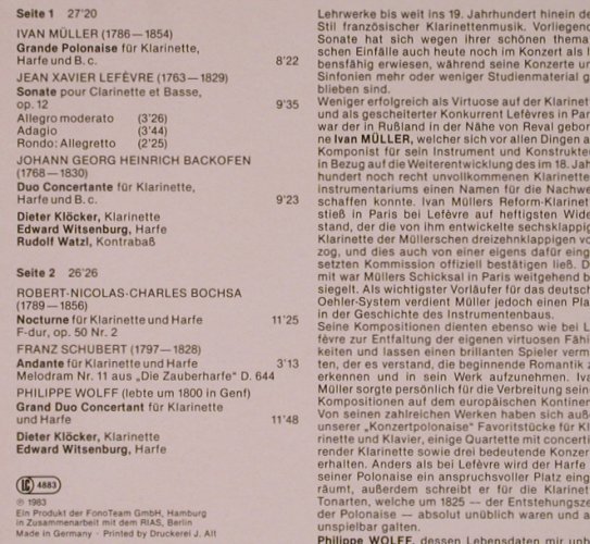 Klöcker,Dieter & E.Witsenburg: Klarinette Und Harfe, Acanta (40.23 512), D, 1983 Typ: LP Best.-Nr.: L8893 Preis: 7,50 Euro