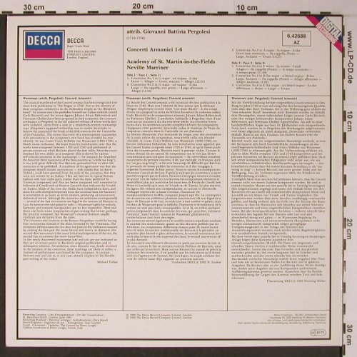 Pergolesi,Giovanni Battista: Concerti Armonici 1-6, Decca (6.42688 AZ), D, 1983 Typ: LP Best.-Nr.: L8954 Preis: 7,50 Euro