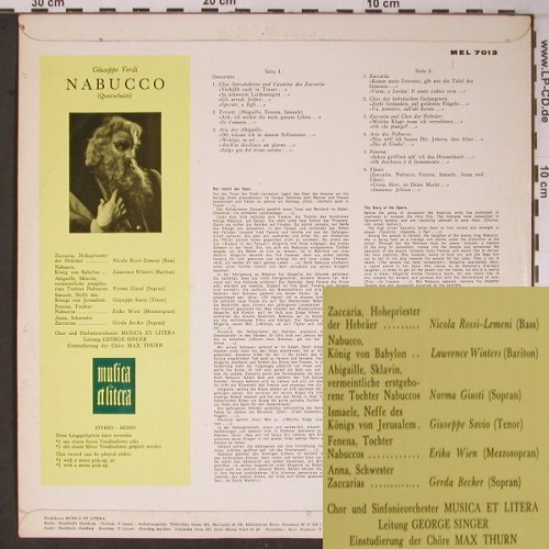 Verdi,Giuseppe: Nabucco-Querschnitt, Musica et Litera (MEL 7013), DK,vg+/m- Typ: LP Best.-Nr.: L9029 Preis: 9,00 Euro