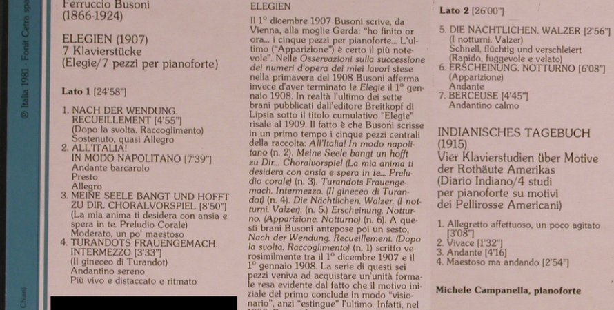 Busoni,Ferruccio: Elegien/Indianisches Tagebuch, Italia(ITL 70077), I, 1981 - LP - L9062 - 15,00 Euro