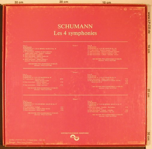 Schumann,Robert: Les 4 symphonies, bad condition,Box, Sonopress Trianon (TRI33.330/31/32), F, vg-/vg-, 1983 Typ: 3LP Best.-Nr.: L9070 Preis: 7,50 Euro
