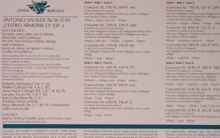 Vivaldi,Antonio: L'estro Armonico,12 Concerti op.3, Philips (6768 307), NL,Ri,Foc Typ: 2LP Best.-Nr.: L9107 Preis: 14,00 Euro