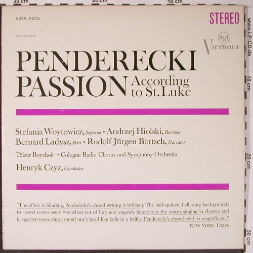 Penderecki,Krzysztof: Passion According to St.Luke, RCA Victrola(VICS-6015), D,Ri,Mono,  - 2LP - L9121 - 14,00 Euro