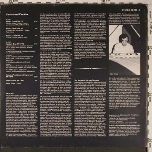 Bach,Johann Sebastian: Toccata & Fantasien f.Cembalo, Parnass Bach Edition(66 216 3), D, m-/vg+, 1977 - LP - L9123 - 6,00 Euro