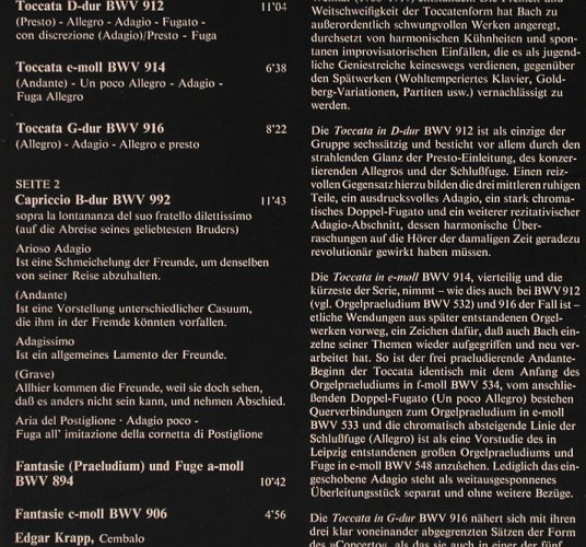 Bach,Johann Sebastian: Toccata & Fantasien f.Cembalo, Parnass Bach Edition(66 216 3), D, m-/vg+, 1977 - LP - L9123 - 6,00 Euro