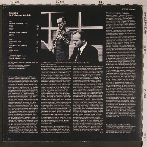 Bach,Johann Sebastian: 3 Violinen Sonaten, m/vg+, Melodia Eurodisc (66 211 4), D, Club Ed Typ: LP Best.-Nr.: L9155 Preis: 7,50 Euro