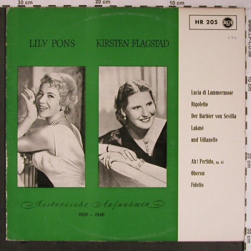 Pons,Lily  / Kirsten Flagstad: Historische Aufnahmen 1930-1940, RCA (HR 205), D, m-/vg+ Typ: LP Best.-Nr.: L9182 Preis: 6,00 Euro