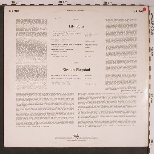 Pons,Lily  / Kirsten Flagstad: Historische Aufnahmen 1930-1940, RCA (HR 205), D, m-/vg+ Typ: LP Best.-Nr.: L9182 Preis: 6,00 Euro