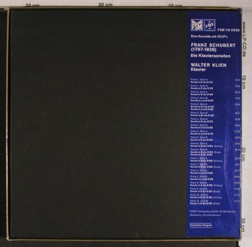 Schubert,Franz: Die Klaviersonaten, Walter Klien, FSM / Vox (FSM 110 VXDS), D, Box Typ: 10LP Best.-Nr.: L9207 Preis: 65,00 Euro