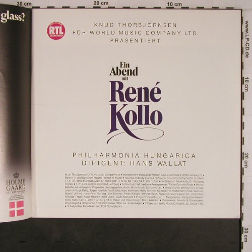 Kollo,René: Ein Abend mit,38 page book in germ., World Music Co./RTL, D, 1982 Typ: Book Best.-Nr.: L9222 Preis: 17,50 Euro