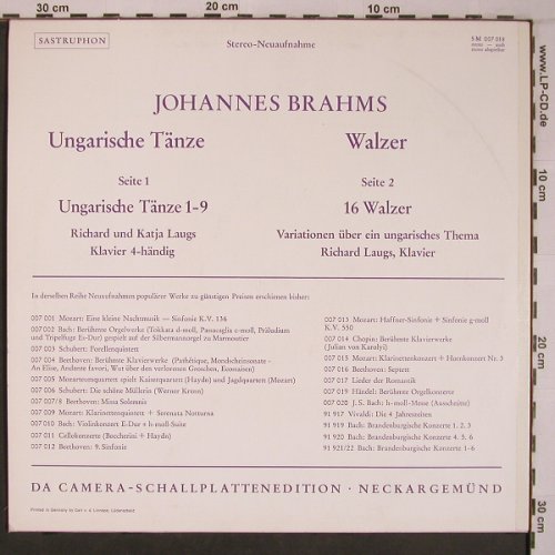 Brahms,Johannes: Ungarische Tänze, Walzer, Sastruphon(SM 007 018), D,  - LP - L9247 - 6,00 Euro