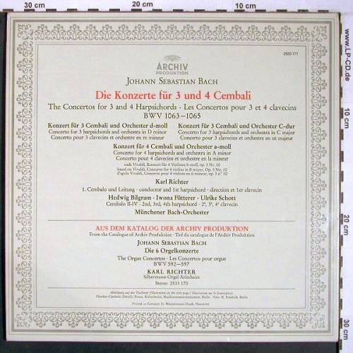 Bach,Johann Sebastian: Die Konzerte für 3 & 4 Cembali, Foc, Archiv (2533 171), D, 1974 Typ: LP Best.-Nr.: L9254 Preis: 7,50 Euro