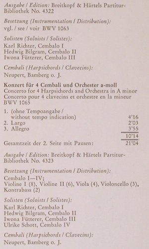 Bach,Johann Sebastian: Die Konzerte für 3 & 4 Cembali, Foc, Archiv (2533 171), D, 1974 Typ: LP Best.-Nr.: L9254 Preis: 7,50 Euro