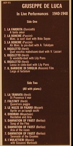 de Luca,Giuseppe: In Live Performance 1940-48, MDP,priv.rec. (015), Mono,Live Typ: LP Best.-Nr.: L9263 Preis: 24,00 Euro