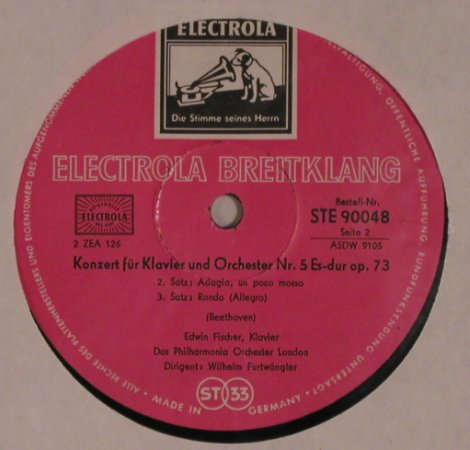 Beethoven,Ludwig van: Klavierkonzert Nr.5, Electrola Breitklang(STE 90048), D, VG+/m-,  - LP - L9268 - 5,00 Euro