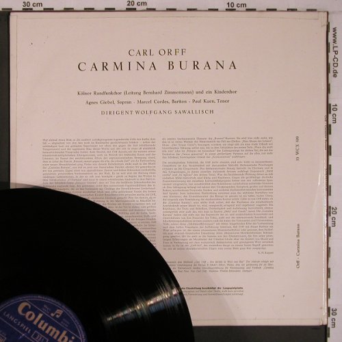Orff,Carl: Carmina Burana, VG-/ m-, Foc, Columbia(33 WCX 509), D,bad cond, 1957 - LP - L9269 - 5,00 Euro