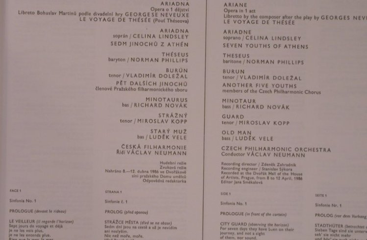 Martinu,Bohuslav: Ariane, opera in 1 Act, Libretto, Supraphon(1116 4395 ZA), CZ, 1987 - LP - L9303 - 9,50 Euro