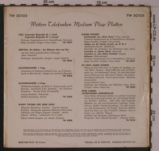 Turina,Joaquim: En el cortijo,op.92 / Danzas Fant., Telefunken (TW 30 105), D, vg+/vg- Typ: 10" Best.-Nr.: L9341 Preis: 7,50 Euro