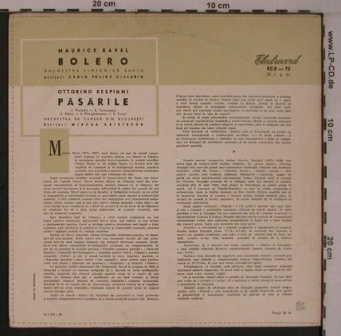 Ravel,Maurice / Ottrino Respighi: Bolero / Passarile, Electrecord Bucuresti(ECD-72), RO,VG+/vg+, 1960 - 10inch - L9343 - 9,00 Euro
